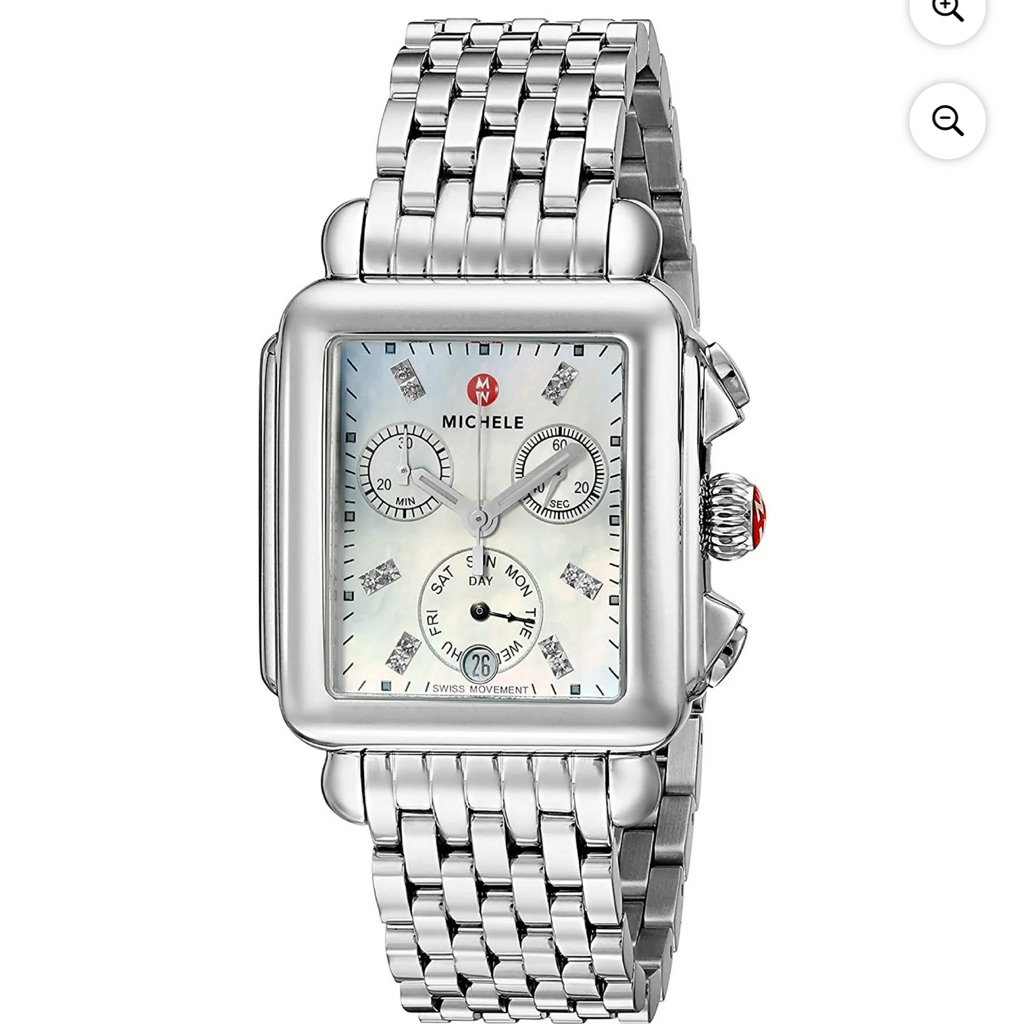 Michele Silver Stainless Steel Rectangular Diamond Dial Chronograph